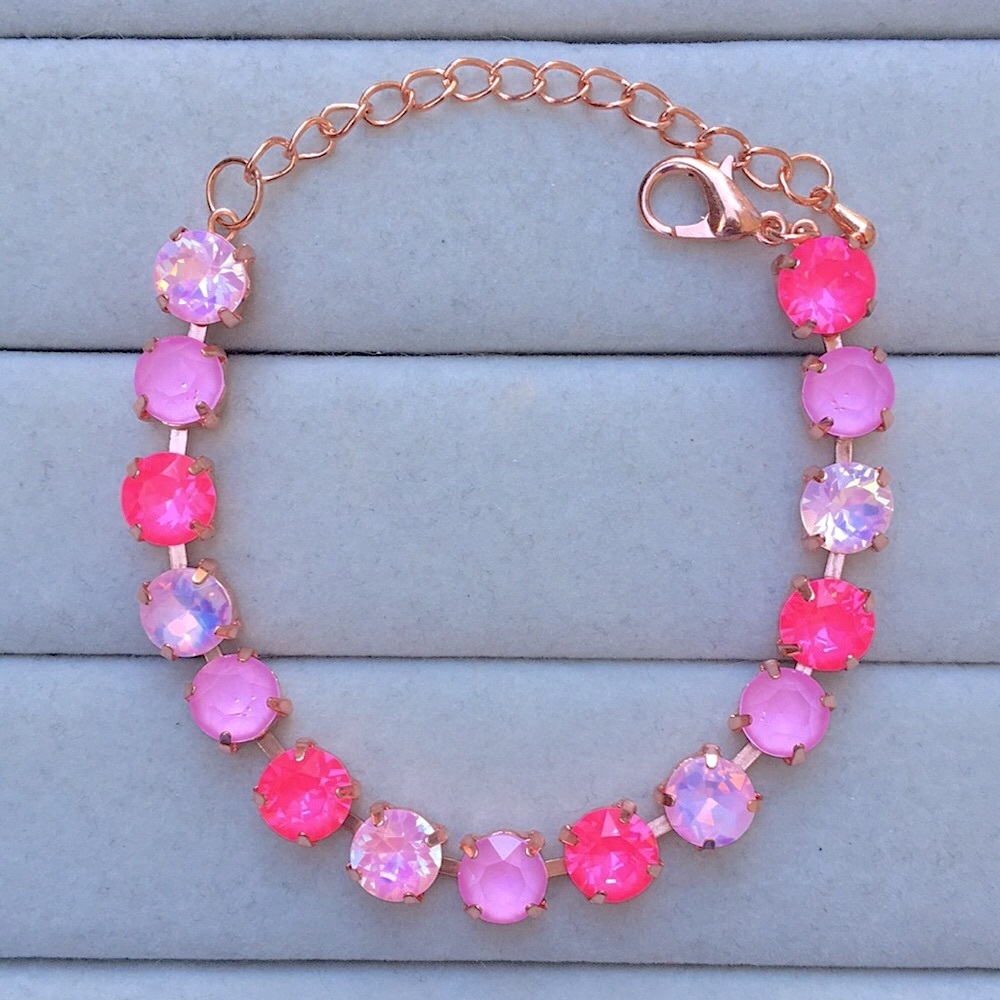 Hot Pink, Pink Opal + Lilac Rose Gold Crystal Tennis Bracelet - Picture 10 of 12